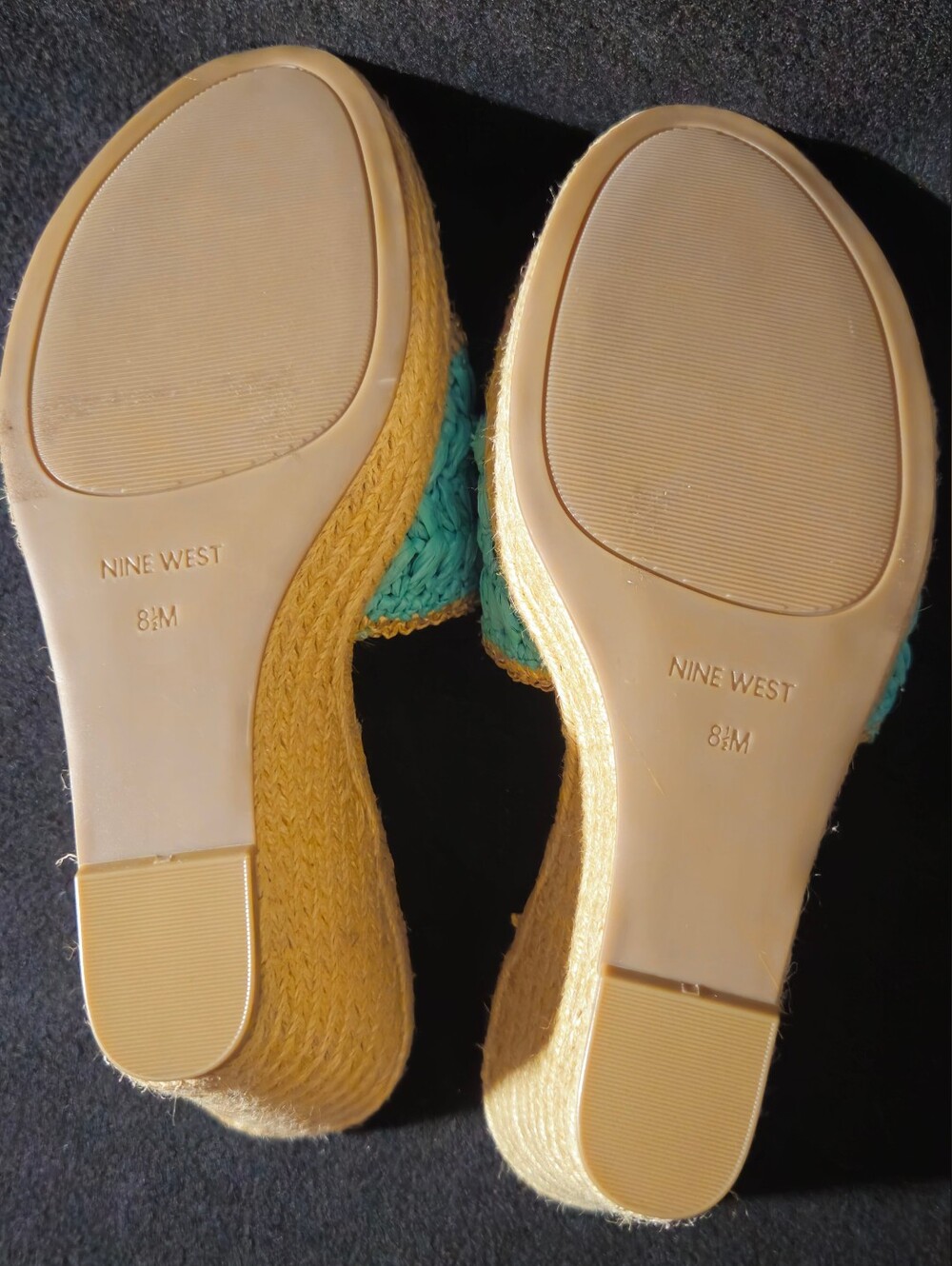 Nine West Holand Wedge Slip-On Sandals Aqua Blue Crochet Details - Size 8.5M - Picture 7 of 7